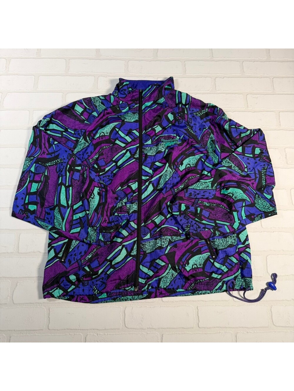 Vintage 90s Reebok Abstract Patterned Zip Up Windbreaker Jacket Mens Medium